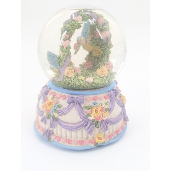 Love Makes The World Go Round Love Birds Flowers Musical Glitter Snow Globe - Picture 2 of 8